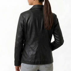 Women's Blue Wax Vintage Leather Jacket - New Fashion Style Outerwear