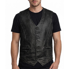 Men's Vintage Real Soft Lambskin Leather Biker Waistcoats