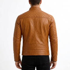 Men's Brown Lambskin Leather Jacket - Cafe Racer Motorcycle Outerwear Jacket