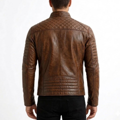 Men's Brown Lambskin Leather Jacket - Cafe Racer Motorcycle Outerwear Jacket