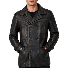 Men's Dr Who Double Breasted Black Vintage World War II Leather Coat