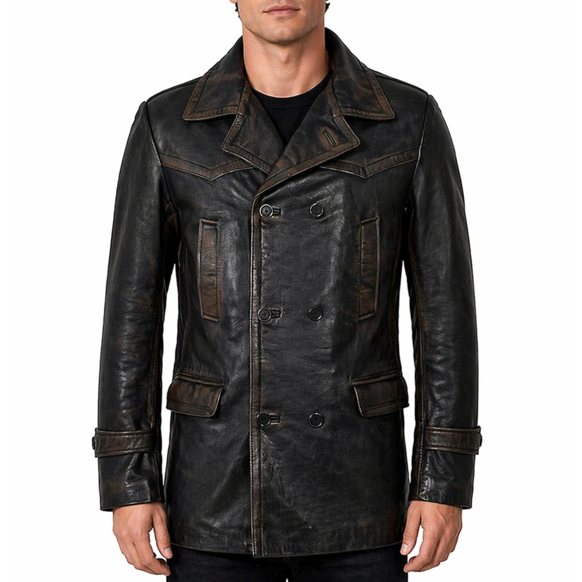 Men's Dr Who Double Breasted Black Vintage World War II Leather Coat
