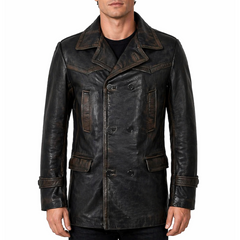 Men's Dr Who Double Breasted Black Vintage World War II Leather Coat