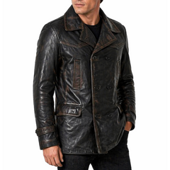 Men's Dr Who Double Breasted Black Vintage World War II Leather Coat