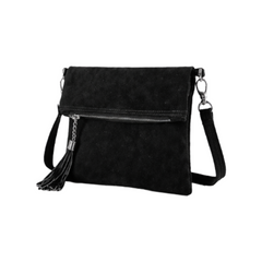 Women's Suede Leather Fold-Over Crossbody Bag With Coin Pouch