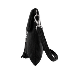 Women's Suede Leather Fold-Over Crossbody Bag With Coin Pouch