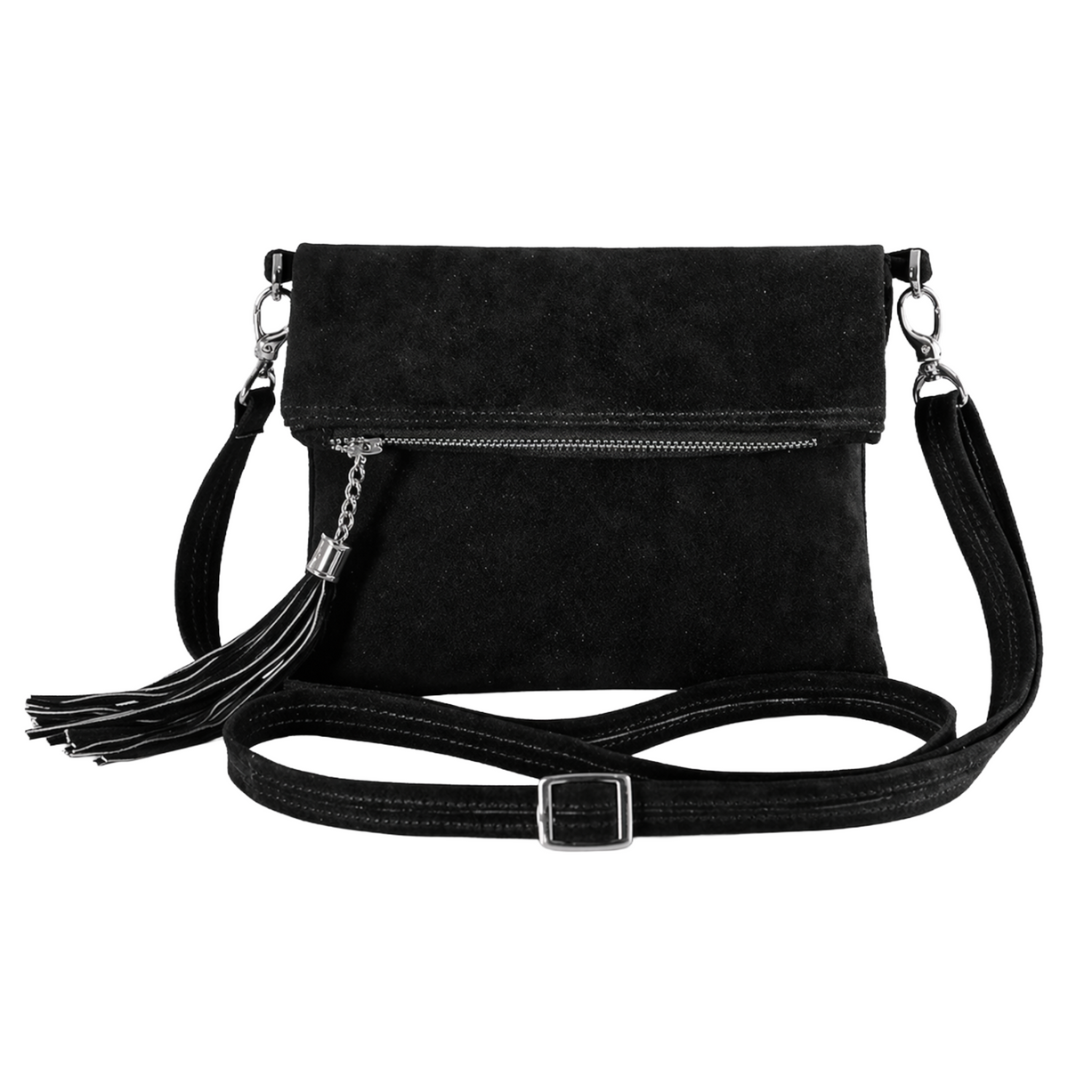 Women's Suede Leather Fold-Over Crossbody Bag With Coin Pouch