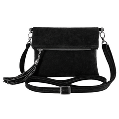 Women's Suede Leather Fold-Over Crossbody Bag With Coin Pouch