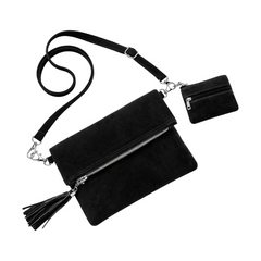 Women's Suede Leather Fold-Over Crossbody Bag With Coin Pouch