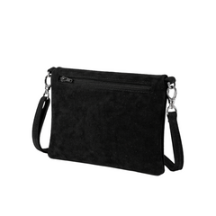 Women's Suede Leather Fold-Over Crossbody Bag With Coin Pouch