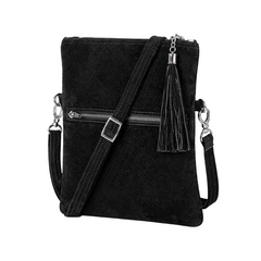 Women's Suede Leather Fold-Over Crossbody Bag With Coin Pouch