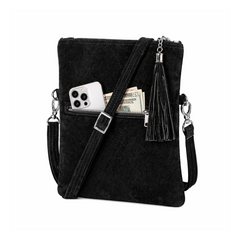Women's Suede Leather Fold-Over Crossbody Bag With Coin Pouch
