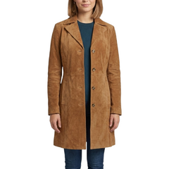 Women's Suede Leather Trench - Ladies Mid-Length Suede Coats