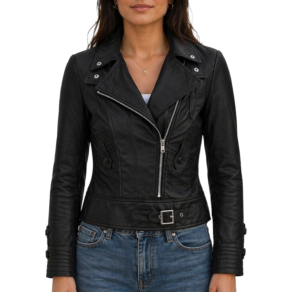 Women's Real Leather Slim Fit Biker Motorcycle Jacket