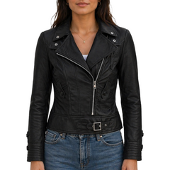 Women's Real Leather Slim Fit Biker Motorcycle Jacket