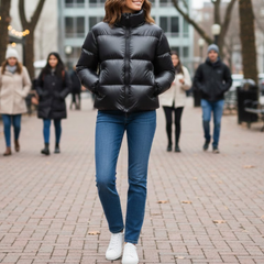 Women's Black Puffer Quilted Winter Bomber Jacket