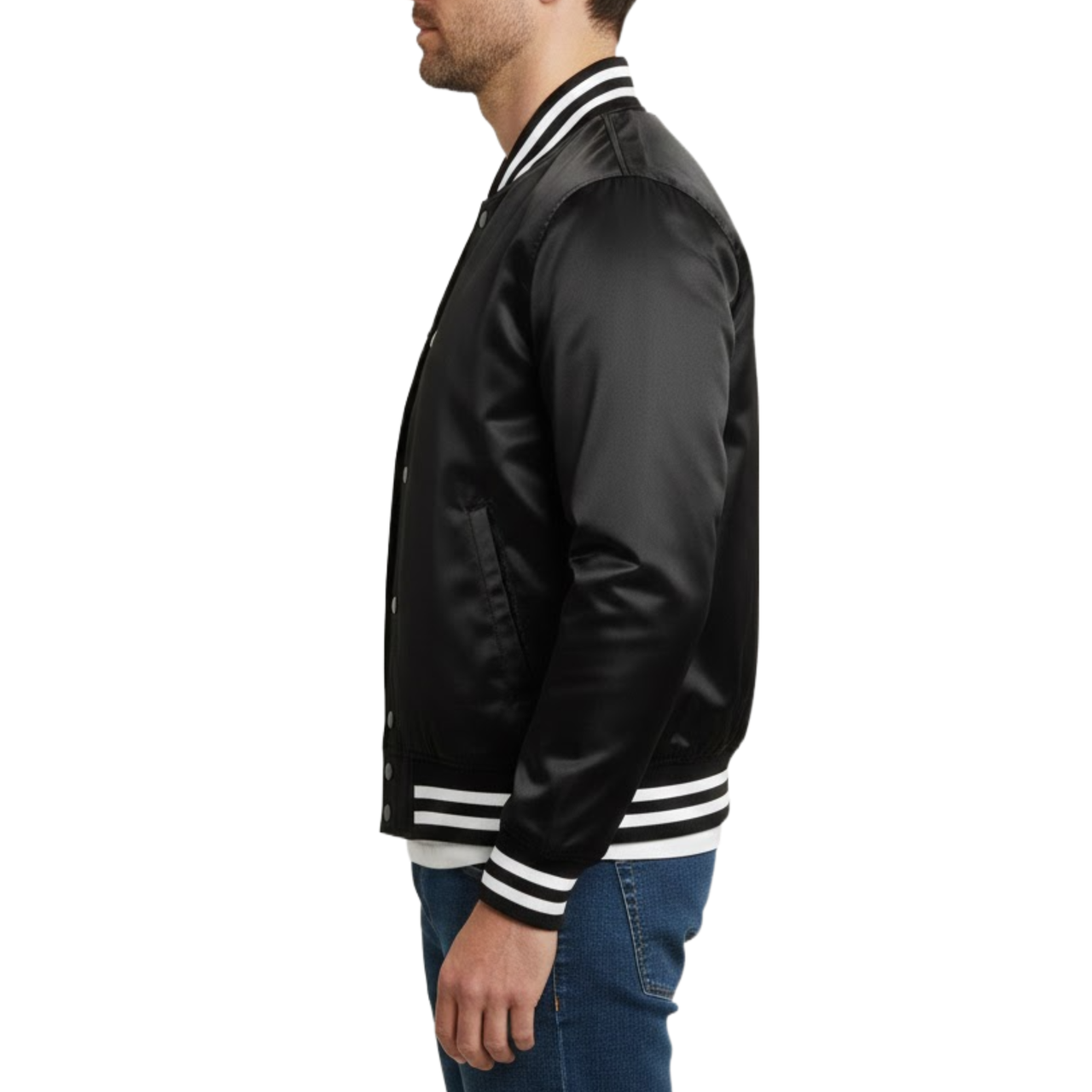 Men's Black Varsity Letterman Bomber College Style Jacket