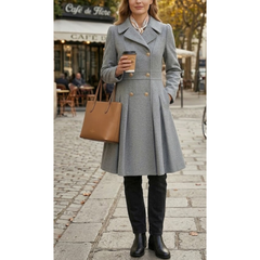 Womens Double Breasted Style Wool Casual Outfit Coats