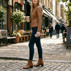 Women's Brown Leather Quilted Biker Motorcycle Racer Jacket