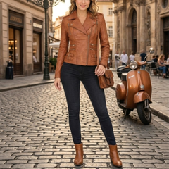 Women’s Vintage Brown Leather Biker Motorcycle Jacket – Classic Motorcycle Riding Style