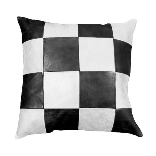 Genuine Leather Square Shaped Chess Checkers Design Pillow Cover