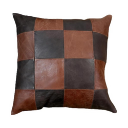 Genuine Leather Square Shaped Chess Checkers Design Pillow Cover