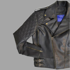 Mens Quilted Leather Motorcycle Biker Jacket