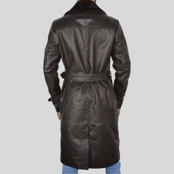 Mens Aviator World War Brown Double Breasted Genuine Leather Trench Coat