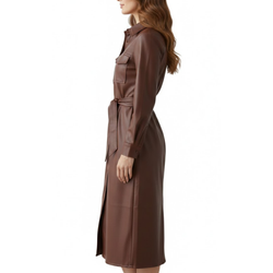 Women's Brown Genuine Leather American New Style Long Trench Coat