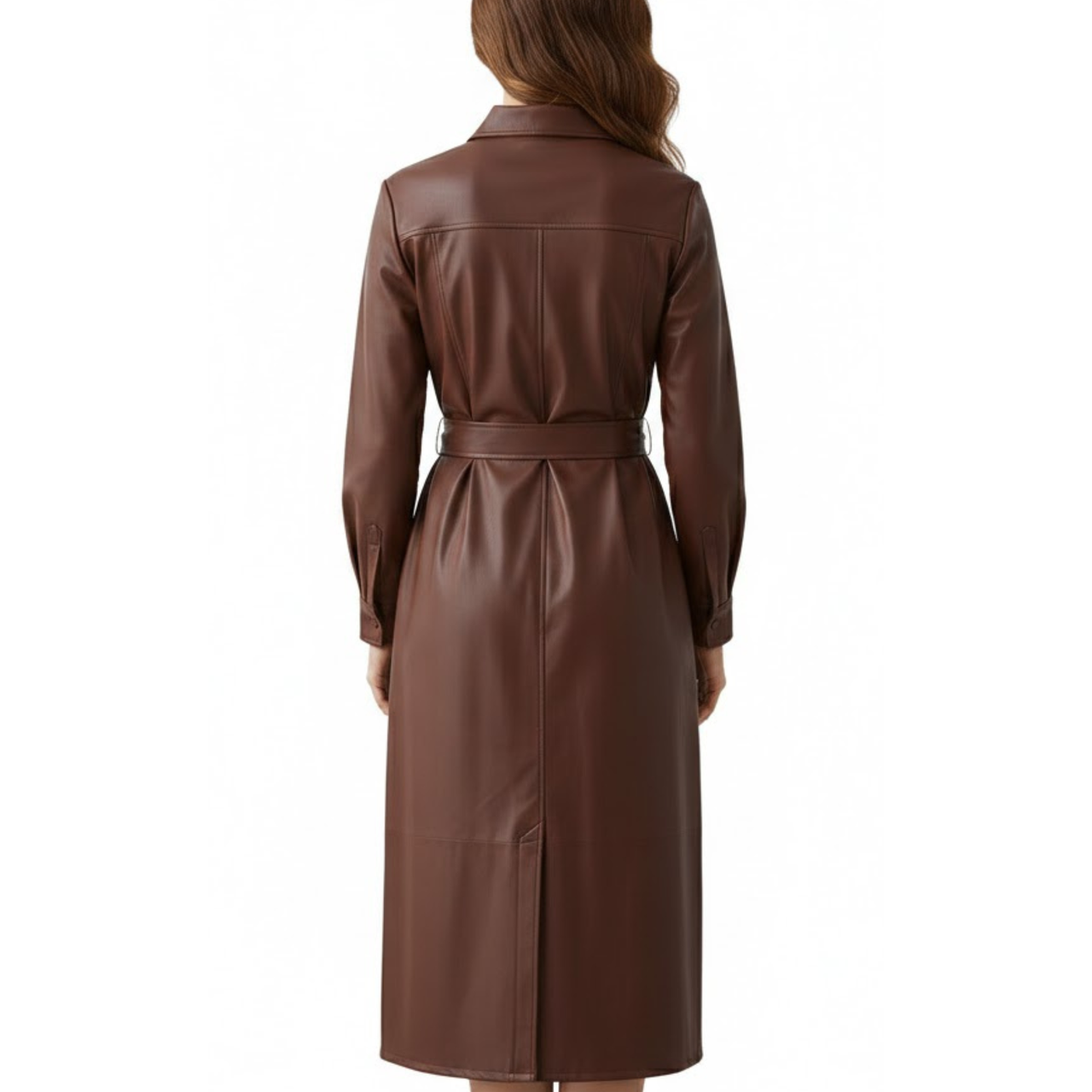 Women's Brown Genuine Leather American New Style Long Trench Coat