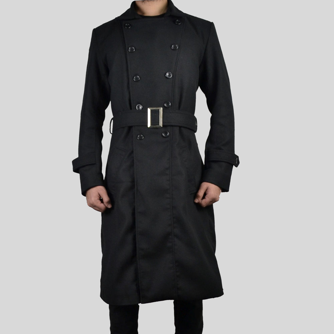 Mens Double Breasted Classic Wool Long Coat