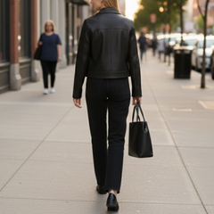 Women's Black Sheepskin Leather Baggie Style Jacket