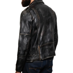 Mens Bronz Hand Painted Leather Black Biker Jacket