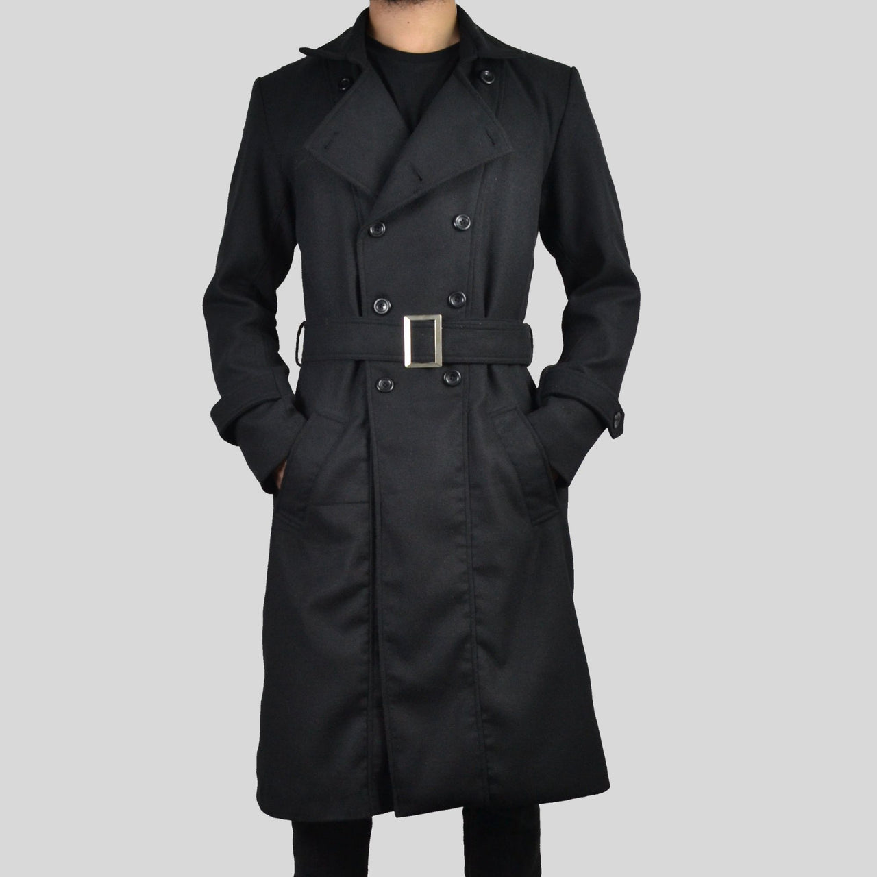 Mens Double Breasted Classic Wool Long Coat