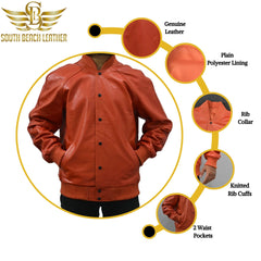 Men's Baseball Letterman Varsity Genuine Leather Bomber Jacket
