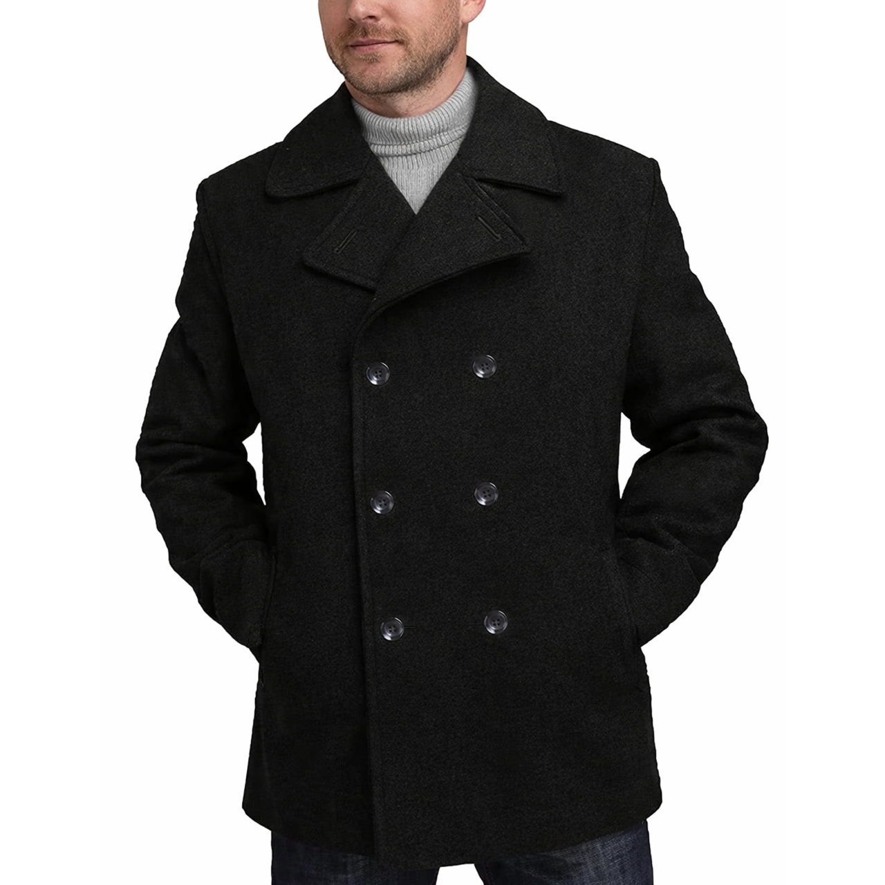 Mens Classic Wool Double Breasted Pea Coat