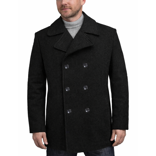 Mens Classic Wool Double Breasted Pea Coat