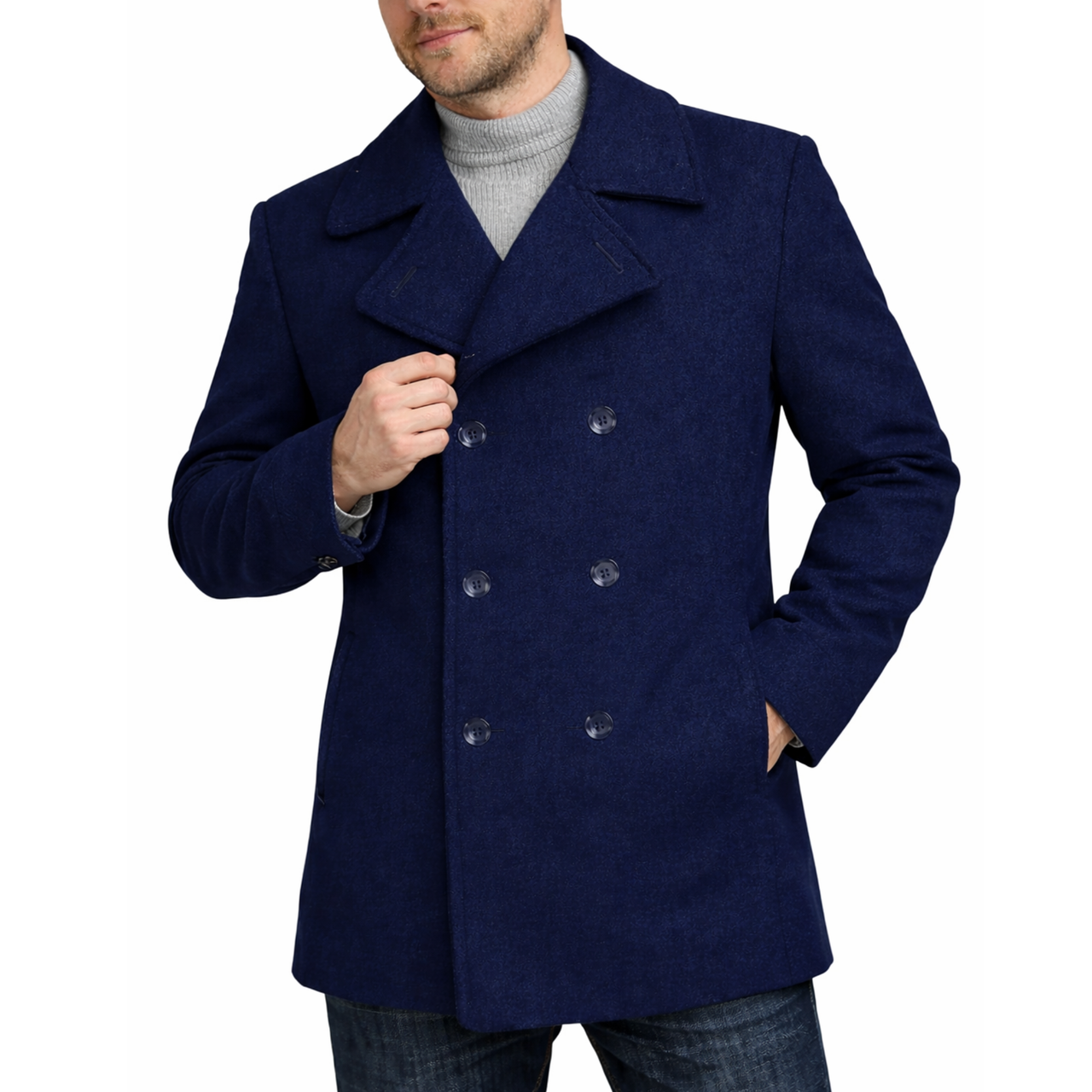 Mens Classic Wool Double Breasted Pea Coat