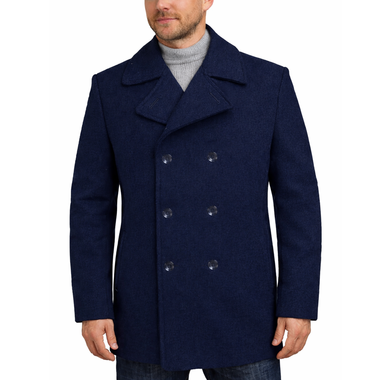 Mens Classic Wool Double Breasted Pea Coat