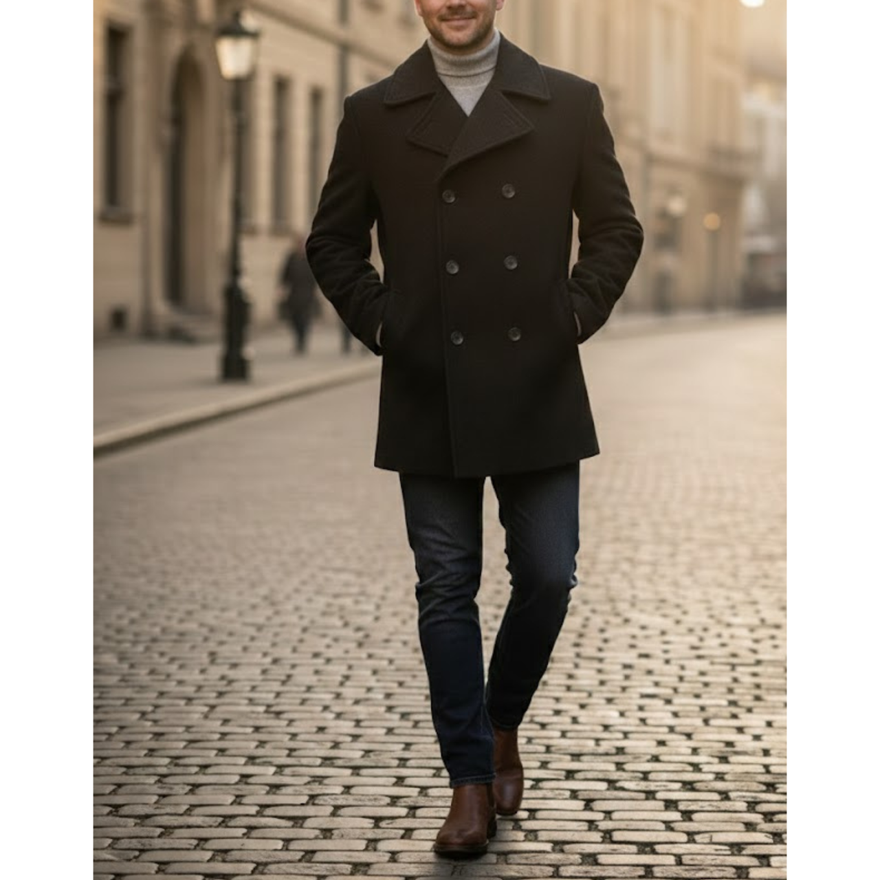 Mens Classic Wool Double Breasted Pea Coat