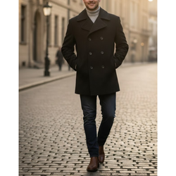 Mens Classic Wool Double Breasted Pea Coat