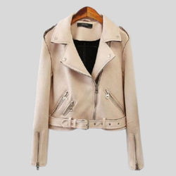 Women's Distressed Motorcycle Genuine Suede Leather Cafe Racer Biker Jacket