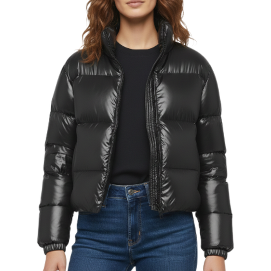 Women's Black Puffer Quilted Winter Bomber Jacket