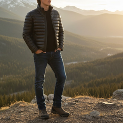 Men’s Black Faux Leather Puffer Quilted Bomber Jacket