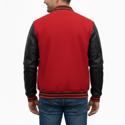 Men's Red And Black Varsity Wool Bomber Baseball Jacket