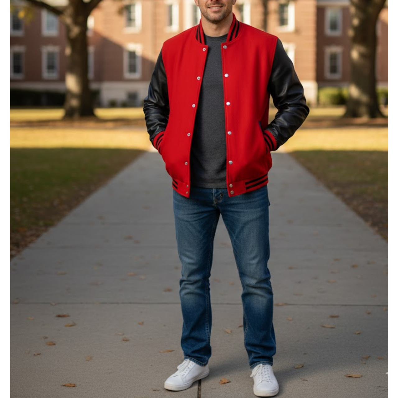 Men's Red And Black Varsity Wool Bomber Baseball Jacket