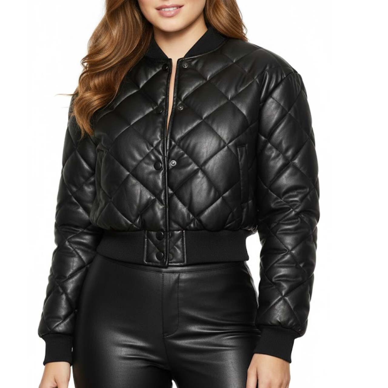 Women's Black Quilted Puffer Cropped Bomber Jacket