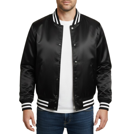 Men's Black Varsity Letterman Bomber College Style Jacket