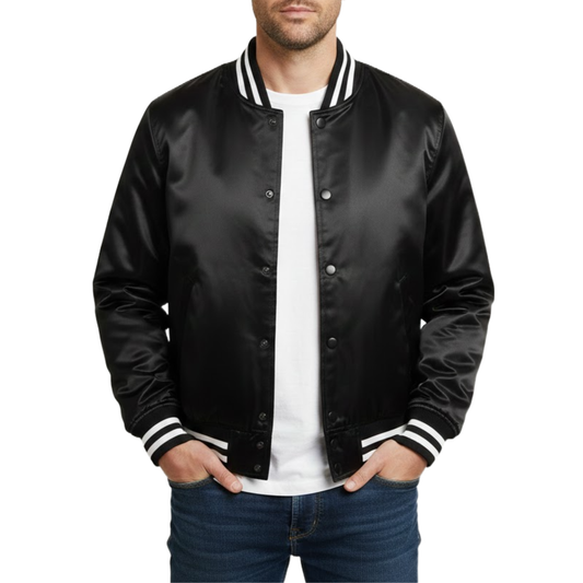 Men's Black Varsity Letterman Bomber College Style Jacket