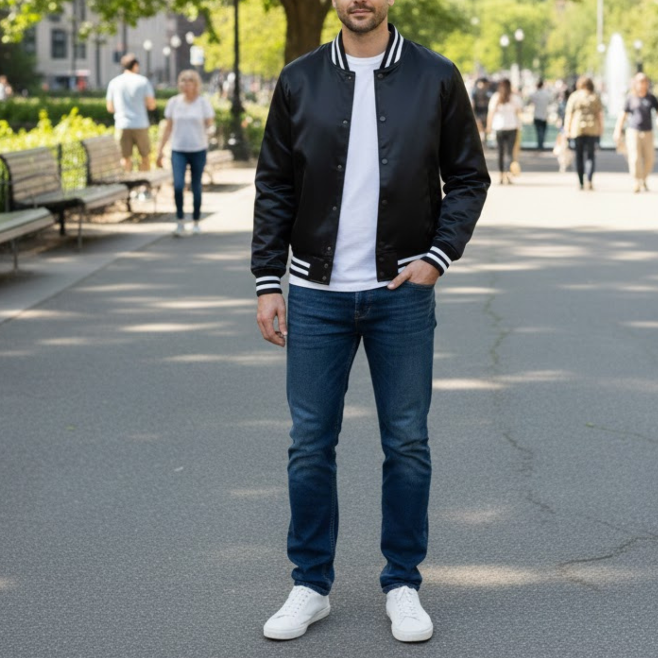 Men's Black Varsity Letterman Bomber College Style Jacket